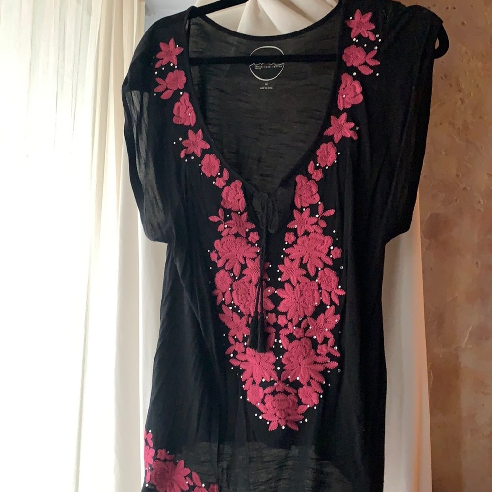 Black Embroidered T Shirt by INC. Size M.
